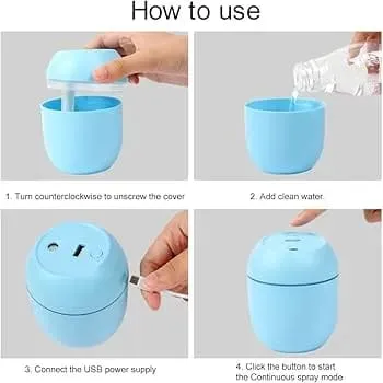 Portable Mini Air Humidifier USB Desktop Humidifier for Car Bedroom Air Diffuser Fogger Mist Maker Sprayer with LED Night Lamp Super Quiet for Car, Office, Home, Bedroom, Baby Room, Travel