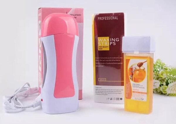 Pack of 3 Roll on Wax Heater Machine Portable Wax Warmer Electric Depilatory Roller Hair Remover Refill with Srips & Wax Refil