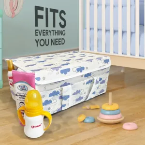Diaper Caddy with Lid- Dreamy Clouds Warm Neutral tones